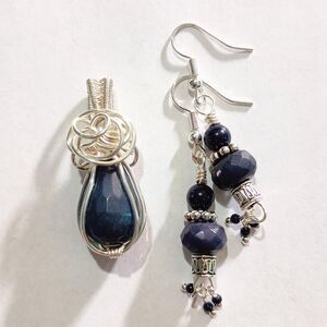 Night's Plutonian Shore | Sugilite & Goldstone Handmade Pendant and Earring Set